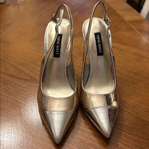 NWOT Nine West Gold and Silver Heels with Slingback Design